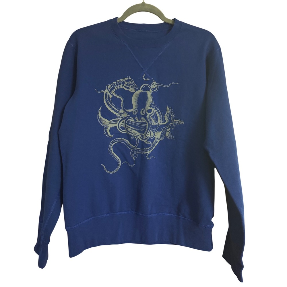 Ostwald Helgason Blue Octopus Sea Monster Graphic Sweatshirt Large